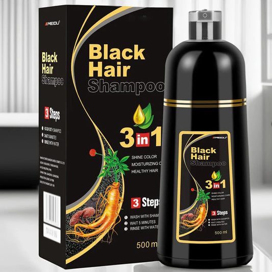 3-in-1 Black Hair Dye Shampoo — Pack of 2 (Buy 1 Get 1 Free)